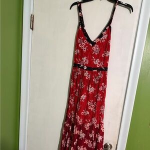 LOFT zinnia Red and Black Floral Dress